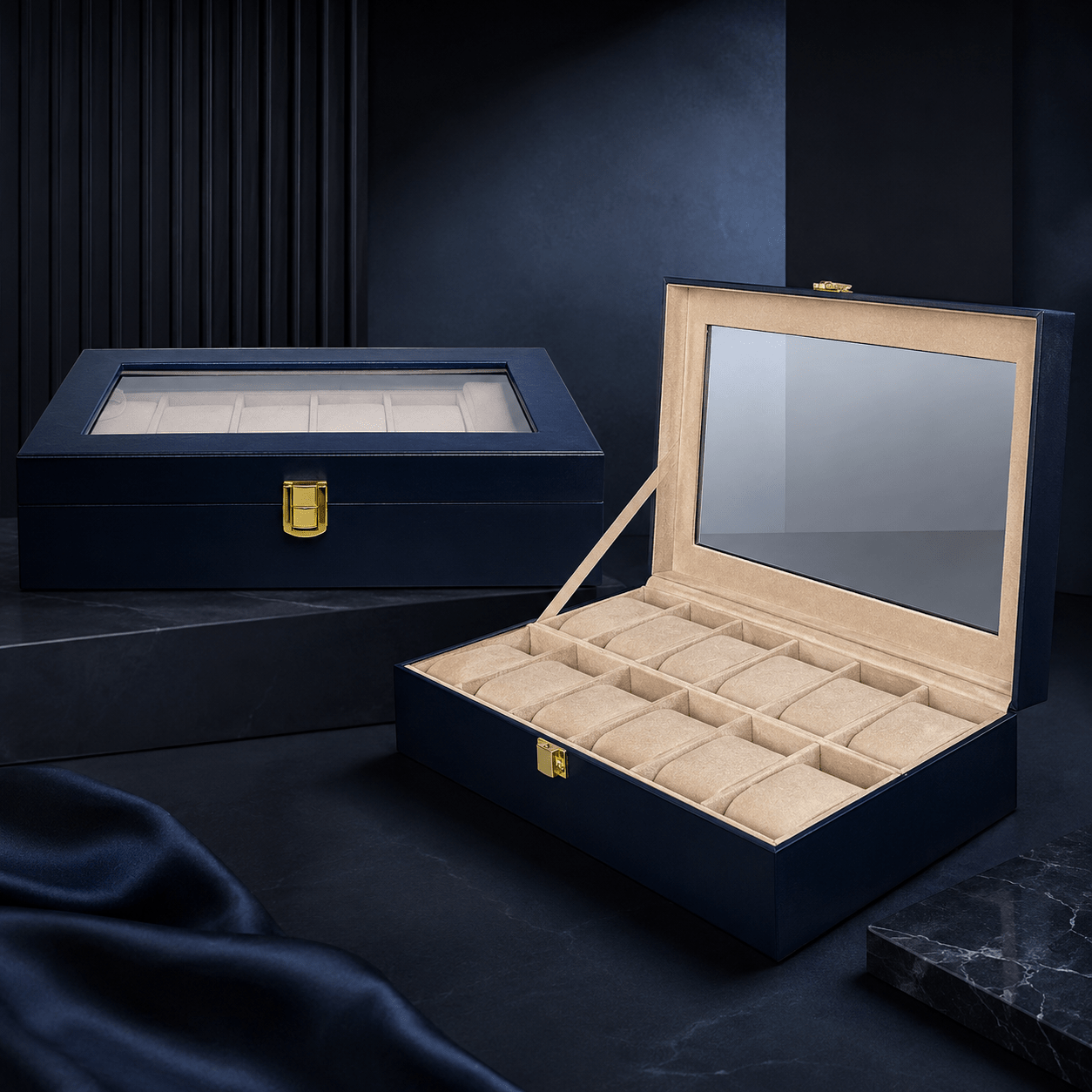 Black PU Leather Display Collection Storage 12 Grids Watch Organizer Box - Seastar Watches-boxes-accessories