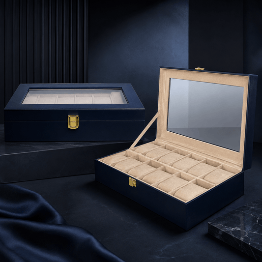 Black PU Leather Display Collection Storage 12 Grids Watch Organizer Box - Seastar Watches-boxes-accessories