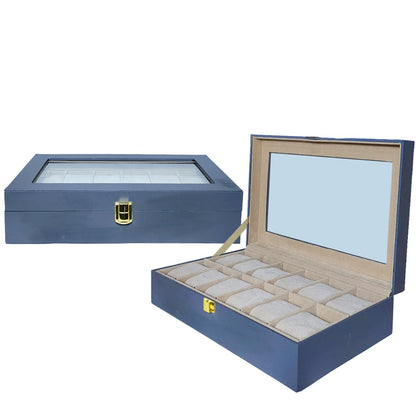 Black PU Leather Display Collection Storage 12 Grids Watch Organizer Box - Seastar Watches-boxes-accessories