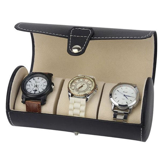 Portable Vintage Leather Display Collection Storage 3 Grids Watch Organizer Box