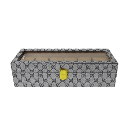 Luxury 6 Slot Watch Organizer Box PU Leather Case with Glass Top - Seastar Watches-boxes-accessories