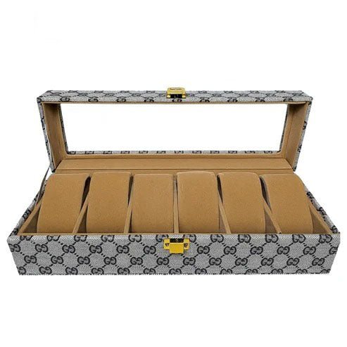 Luxury 6 Slot Watch Organizer Box PU Leather Case with Glass Top - Seastar Watches-boxes-accessories
