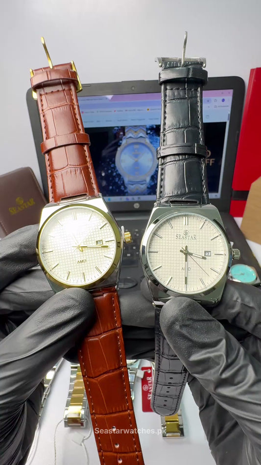 Seastar Checkered Dial Leather Straps Men's Watch 1500