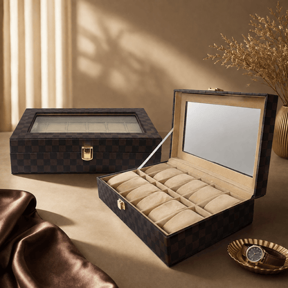 PU Leather Display Collection Storage 12 Grids Watch Organizer Box - Seastar Watches-boxes-accessories