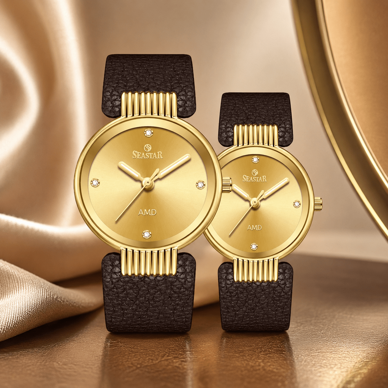 Seastar 2461 Couple – Leather Strap Watch Set For her & him - Seastar Watches-Leather-Couple