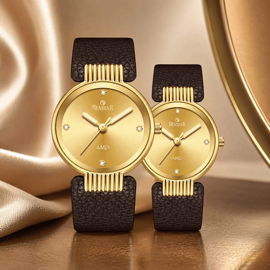 Seastar 2461 Couple – Leather Strap Watch Set For her & him - Seastar Watches-Leather-Couple