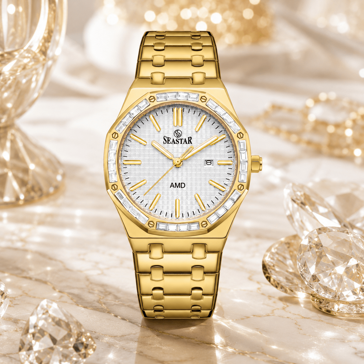 SEASTAR 2464M Men's Stainless Steel Golden Watch - Seastar Watches-Stainless Steel-Seastar Men