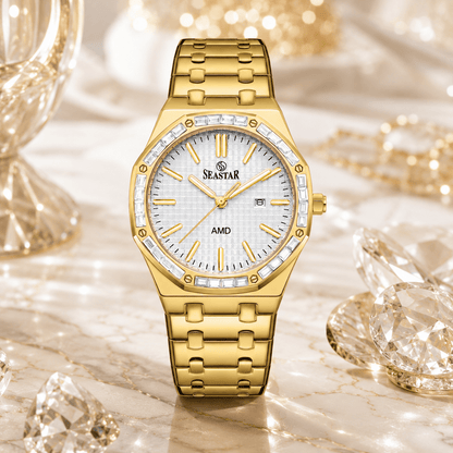 SEASTAR 2464M Men's Stainless Steel Golden Watch - Seastar Watches-Stainless Steel-Seastar Men
