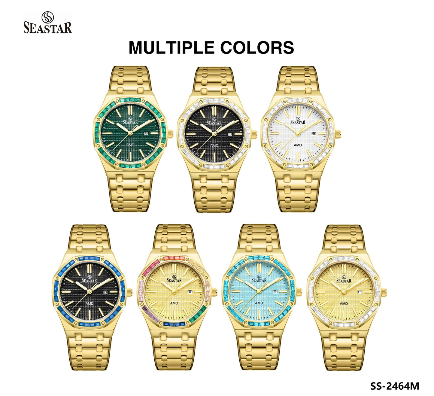 SEASTAR 2464M Men's Stainless Steel Golden Watch - Seastar Watches-Stainless Steel-Seastar Men