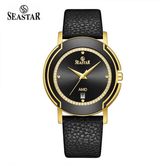 Seastar 2483M Leather Strap Elegant Analog Design Watch for Men - Seastar Watches-Leather-Seastar Men