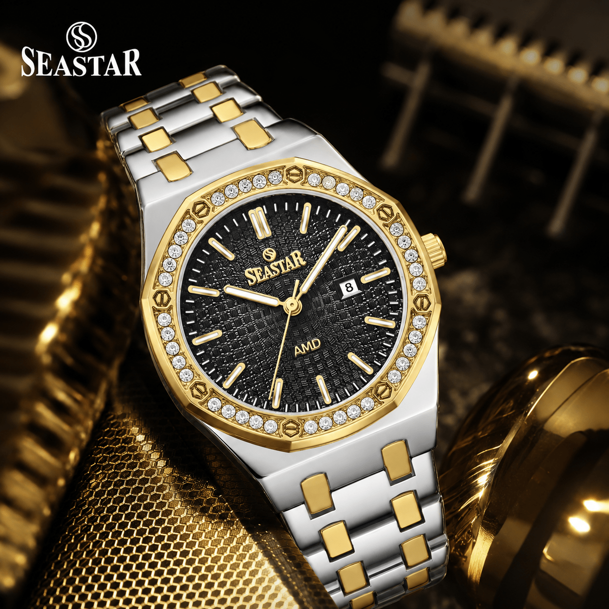 Seastar 9898 Stone Dial Stainless Steel Women's Watch - Seastar Watches-Stainless Steel-Seastar Women