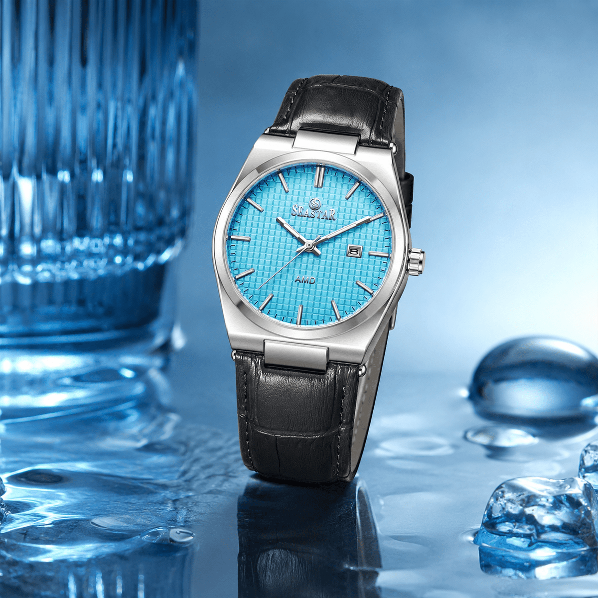 Seastar Checkered Dial Leather Straps Men's Watch 1500 - Seastar Watches-Leather-Seastar Men