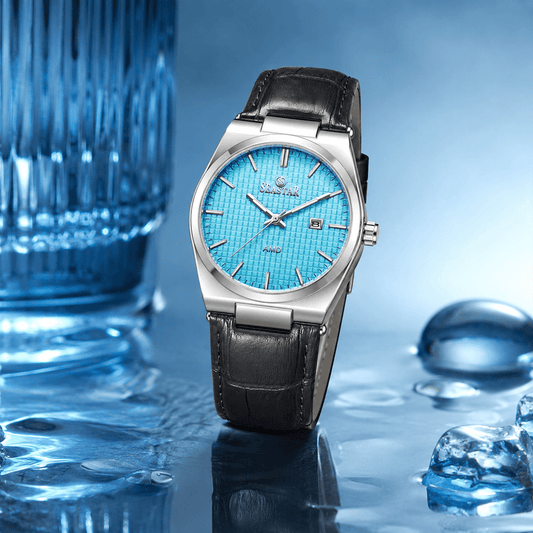 Seastar Checkered Dial Leather Straps Men's Watch 1500 - Seastar Watches-Leather-Seastar Men