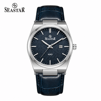 Seastar Checkered Dial Leather Straps Men's Watch 1500 - Seastar Watches-Seastar Watches-Seastar Men