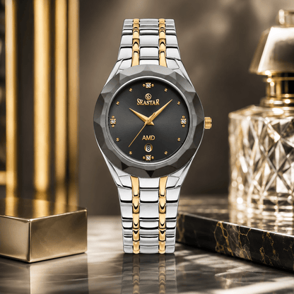 Seastar SS-2404M Men’s Two Tone Crystal Stainless Steel Watch - Seastar Watches-Stainless Steel-Seastar Men