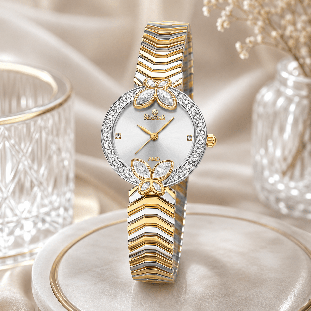 Seastar SS-2424L – Women's Luxury Gold Chain Crystal Dial Watch - Seastar Watches-Stainless Steel-Seastar Women