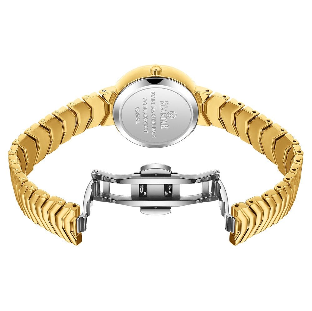 Seastar SS-2424L – Women's Luxury Gold Chain Crystal Dial Watch - Seastar Watches-Stainless Steel-Seastar Women
