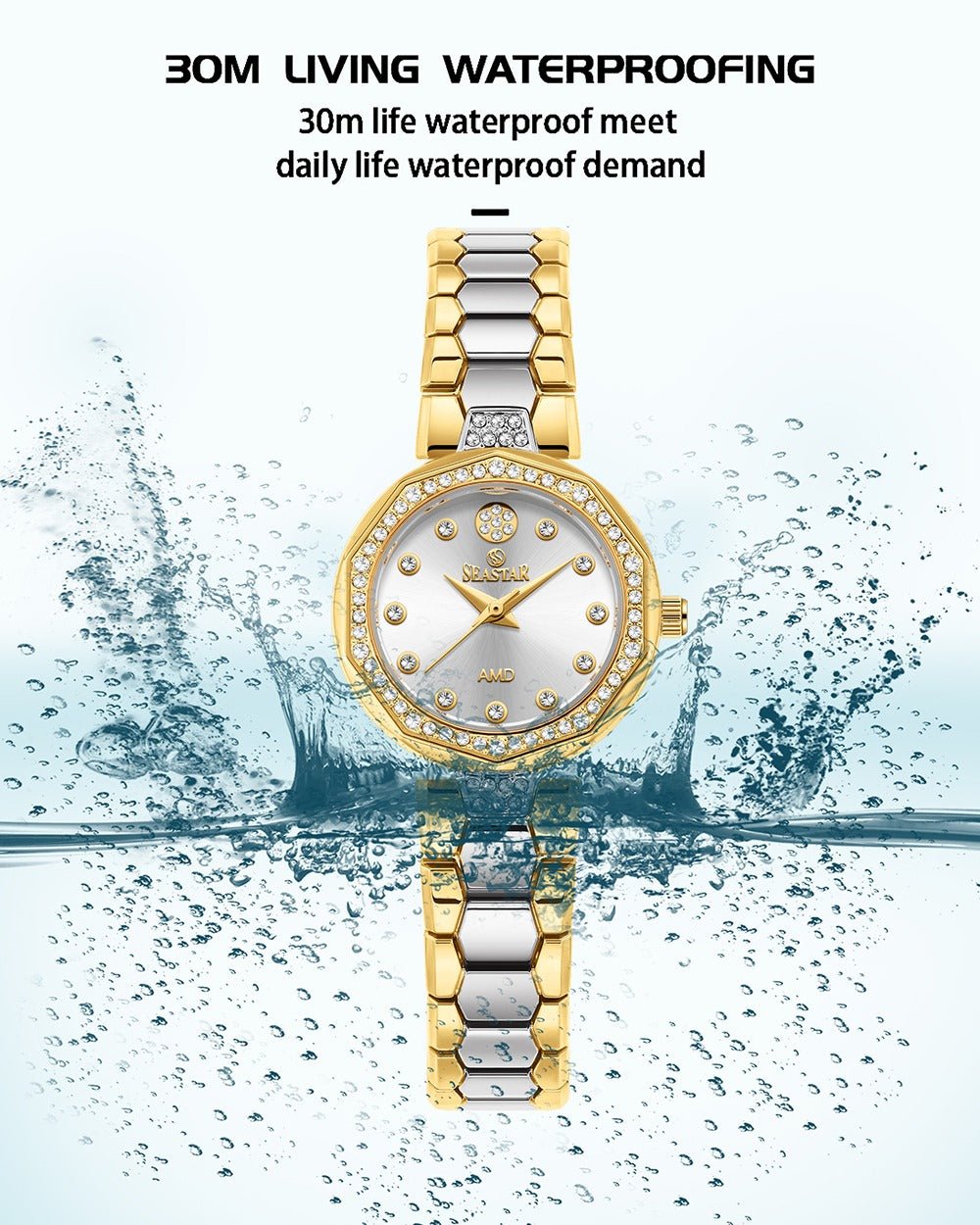 Seastar SS-2427L – Elegant Women's Bracelet Watch with Crystal Accents - Seastar Watches-Stainless Steel-Seastar Women