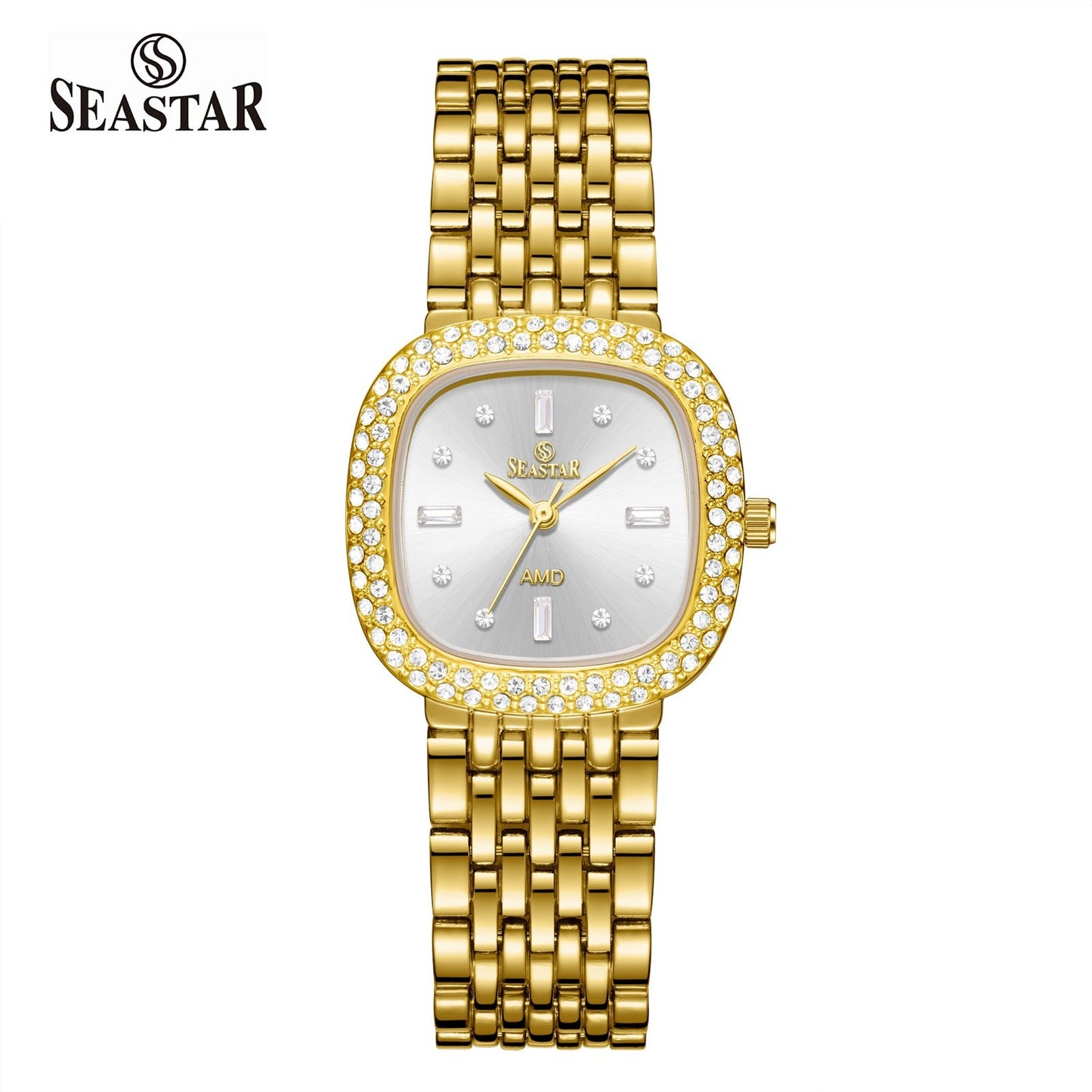 Seastar SS-2429L Luxury Stainless Steel Chain Elegant Stone Bezel Women's Watch - Seastar Watches-Stainless Steel-Seastar Women