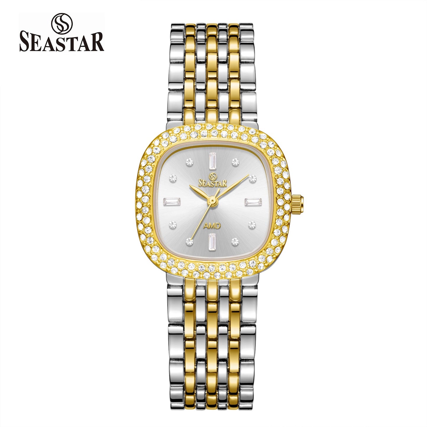 Seastar SS-2429L Luxury Stainless Steel Chain Elegant Stone Bezel Women's Watch - Seastar Watches-Stainless Steel-Seastar Women