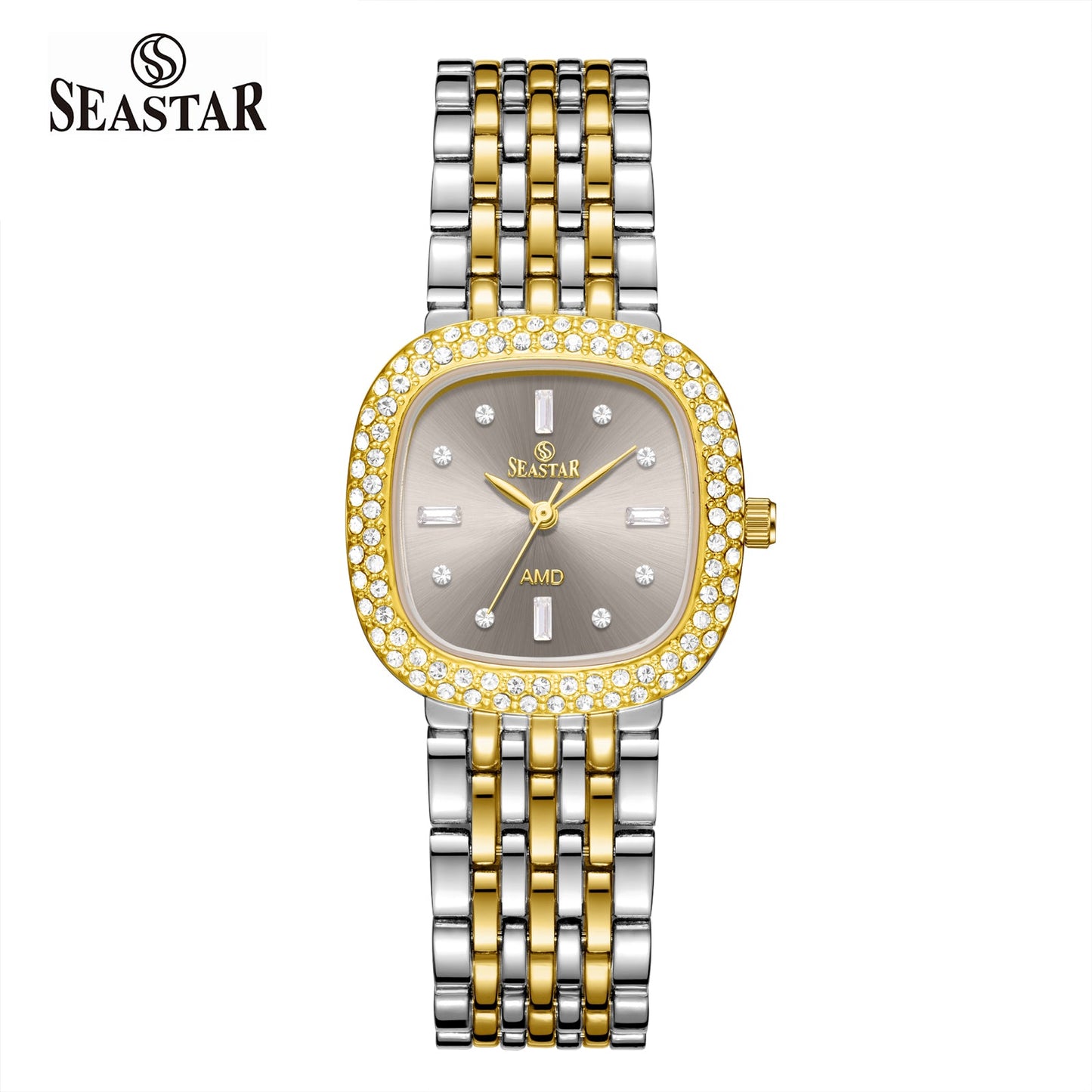 Seastar SS-2429L Luxury Stainless Steel Chain Elegant Stone Bezel Women's Watch - Seastar Watches-Stainless Steel-Seastar Women