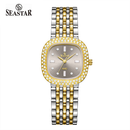 Seastar SS-2429L Luxury Stainless Steel Chain Elegant Stone Bezel Women's Watch - Seastar Watches-Stainless Steel-Seastar Women