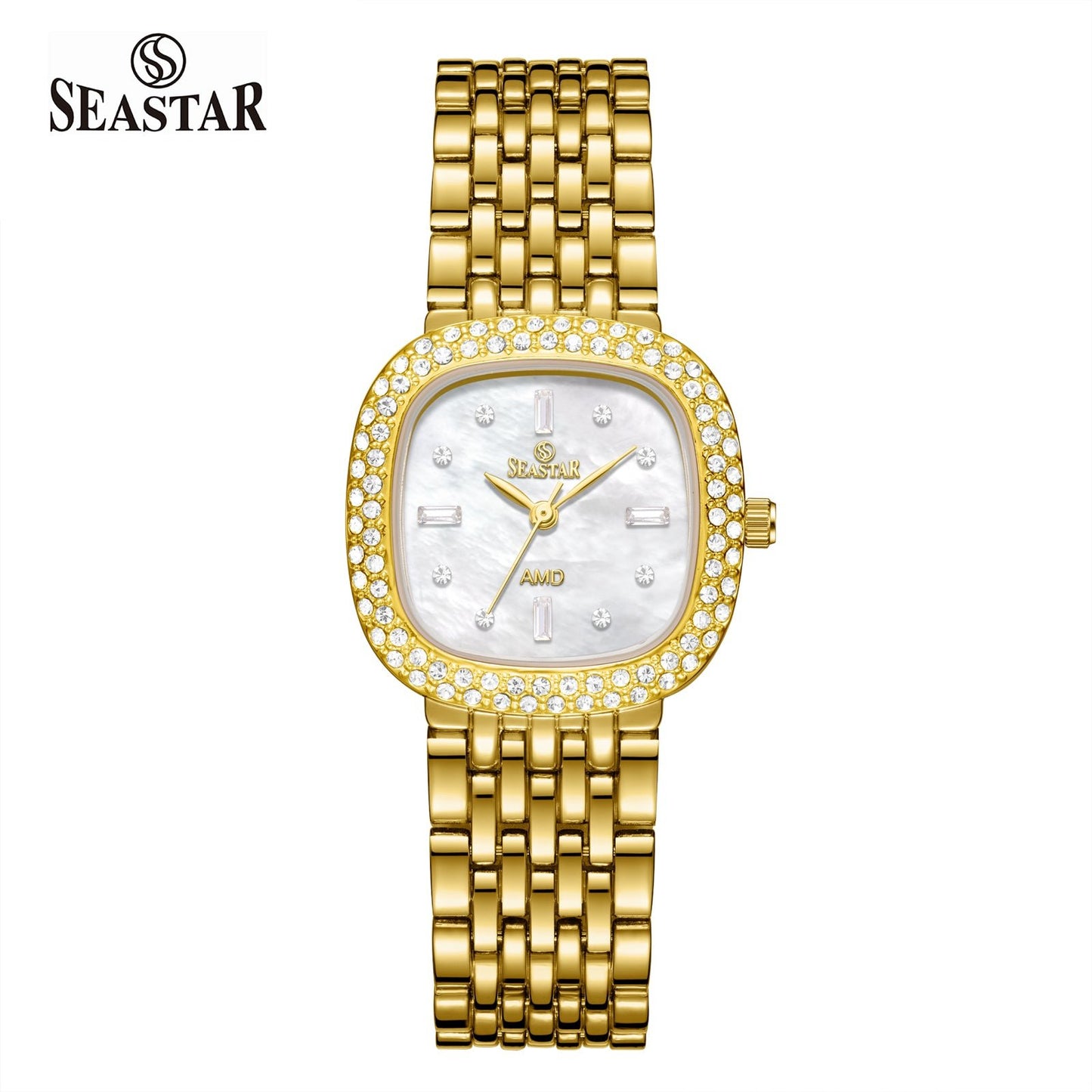 Seastar SS-2429L Luxury Stainless Steel Chain Elegant Stone Bezel Women's Watch - Seastar Watches-Stainless Steel-Seastar Women