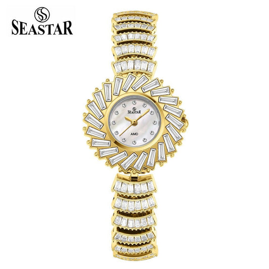 Seastar SS-2440L Women’s Luxury Crystal Flower Dial Watch - Seastar Watches-Stainless Steel-Seastar Women