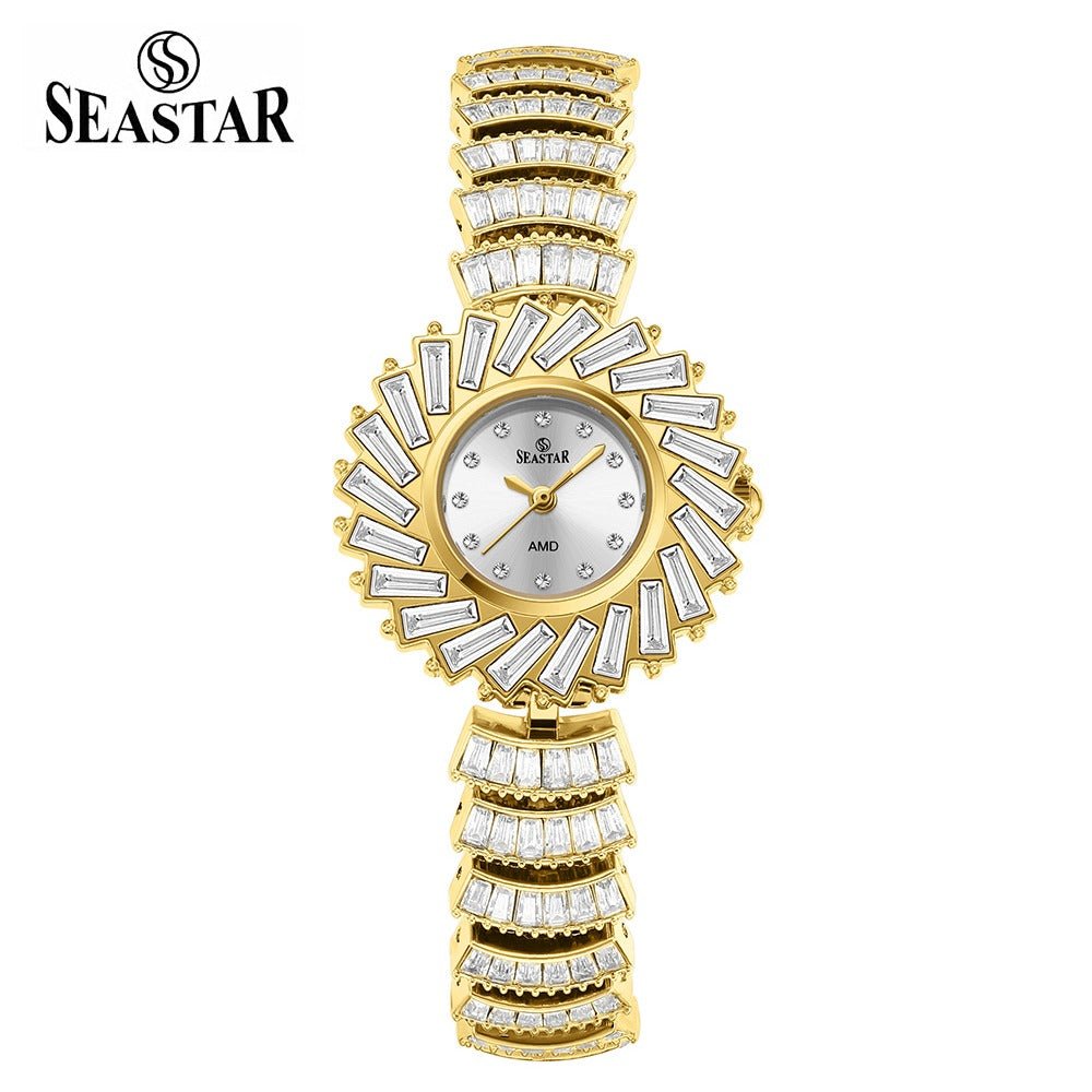 Seastar SS-2440L Women’s Luxury Crystal Flower Dial Watch - Seastar Watches-Stainless Steel-Seastar Women