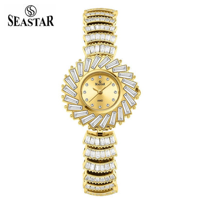 Seastar SS-2440L Women’s Luxury Crystal Flower Dial Watch - Seastar Watches-Stainless Steel-Seastar Women