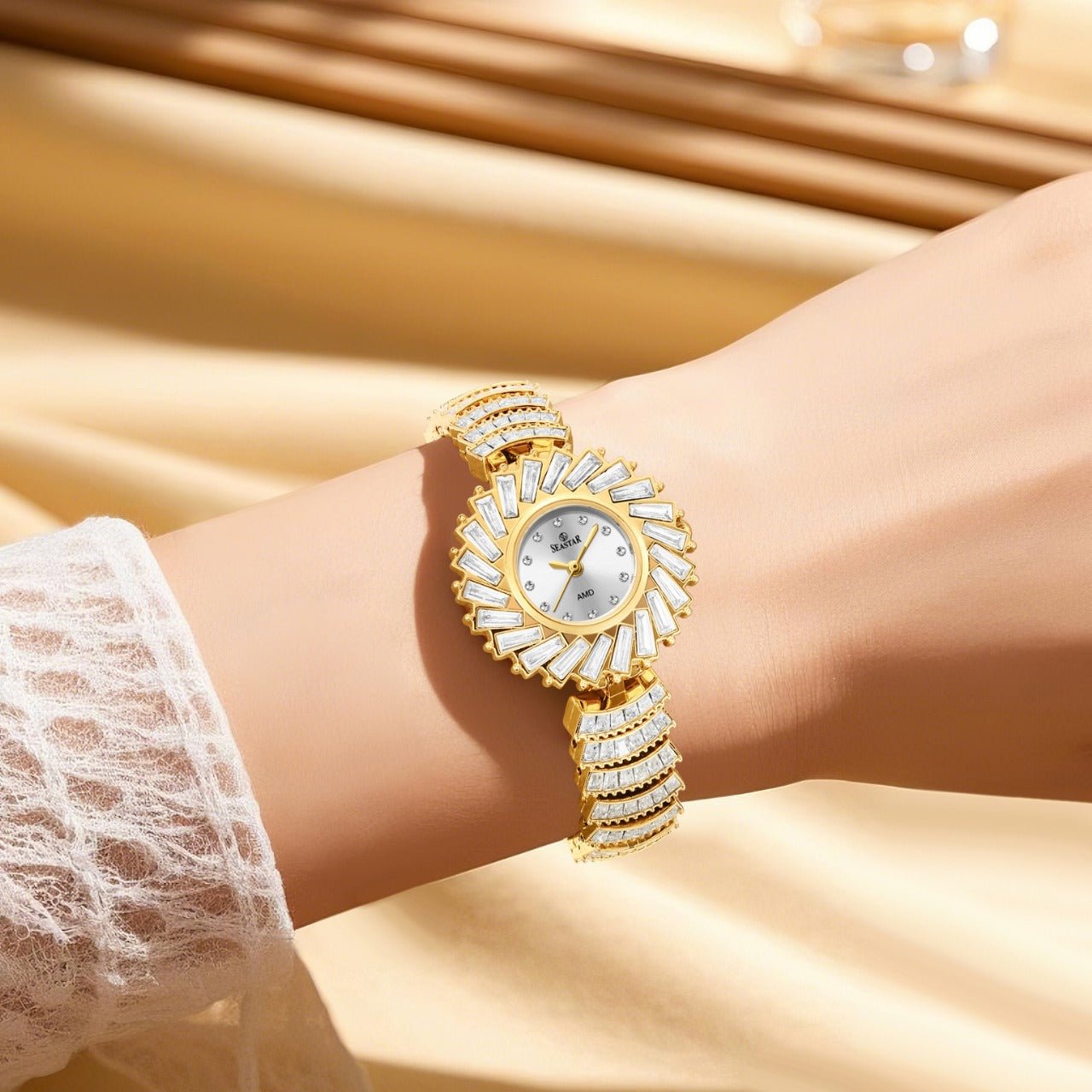 Seastar SS-2440L Women’s Luxury Crystal Flower Dial Watch - Seastar Watches-Stainless Steel-Seastar Women