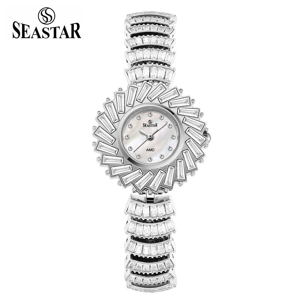 Seastar SS-2440L Women’s Luxury Crystal Flower Dial Watch - Seastar Watches-Stainless Steel-Seastar Women