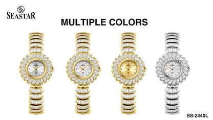 Seastar SS-2440L Women’s Luxury Crystal Flower Dial Watch - Seastar Watches-Stainless Steel-Seastar Women
