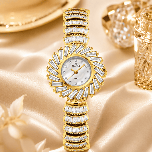 Seastar SS-2440L Women’s Luxury Crystal Flower Dial Watch - Seastar Watches-Stainless Steel-Seastar Women