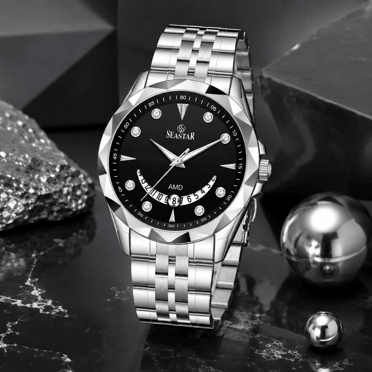 Seastar SS-2472M Stainless Steel Men's Watch - Seastar Watches-Stainless Steel-Seastar Men