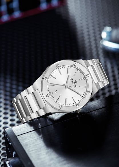 Seastar SS-2503M Luxury Octagonal Bezel Stainless Steel Men's Watch - Seastar Watches-Stainless Steel-Seastar Men