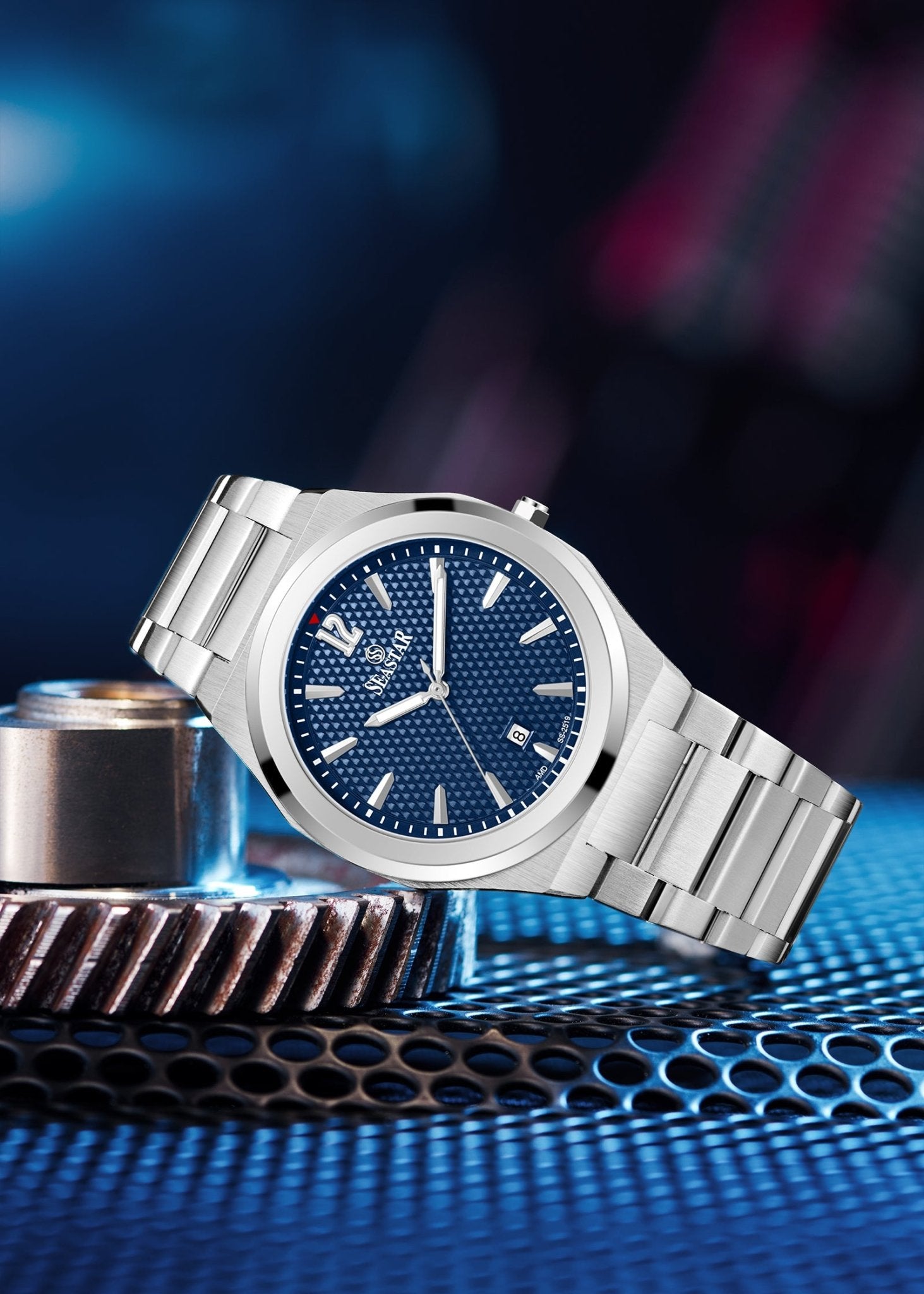 Seastar SS-2519M Textured Dial Stainless Steel Men's Watch - Seastar Watches-Stainless Steel-Seastar Men