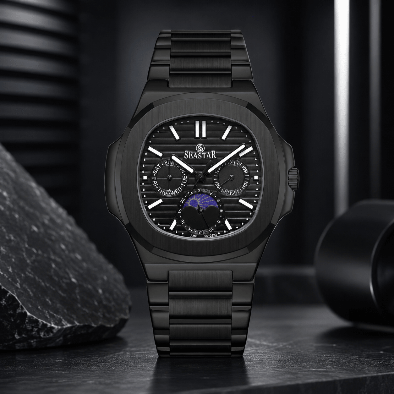 Seastar SS-2622M – Men’s Analog Stainless Steel Chain Watch with Moonphase Dial - Seastar Watches-Stainless Steel-Seastar Men