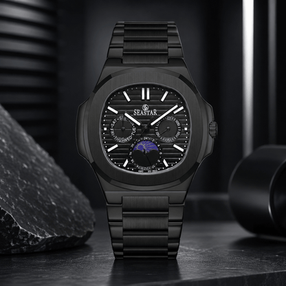 Seastar SS-2622M – Men’s Analog Stainless Steel Chain Watch with Moonphase Dial - Seastar Watches-Stainless Steel-Seastar Men