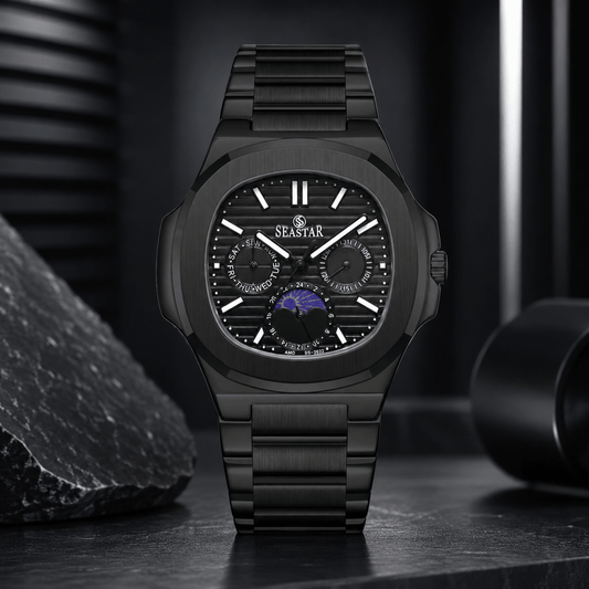 Seastar SS-2622M – Men’s Analog Stainless Steel Chain Watch with Moonphase Dial - Seastar Watches-Stainless Steel-Seastar Men