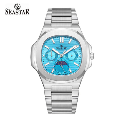 Seastar SS-2622M – Men’s Analog Stainless Steel Chain Watch with Moonphase Dial - Seastar Watches-Seastar Watches-Seastar Men
