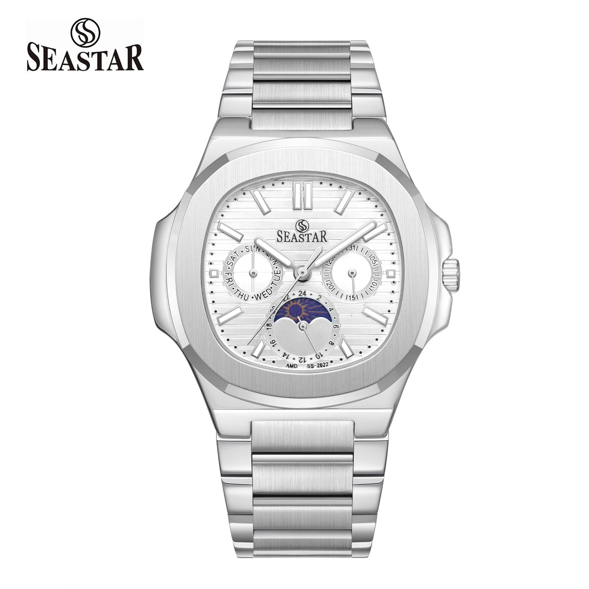 Seastar SS-2622M – Men’s Analog Stainless Steel Chain Watch with Moonphase Dial - Seastar Watches-Seastar Watches-Seastar Men