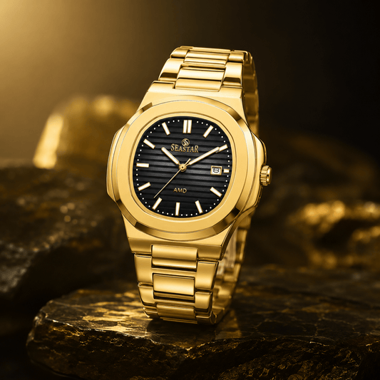 SEASTAR SS-9489 Men's Gold Stainless Steel Luxury Watch - Seastar Watches-Stainless Steel-Seastar Men