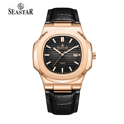 Seastar SS-9489 Men's Leather Strap Analog Watch - Seastar Watches-Leather-Seastar Men