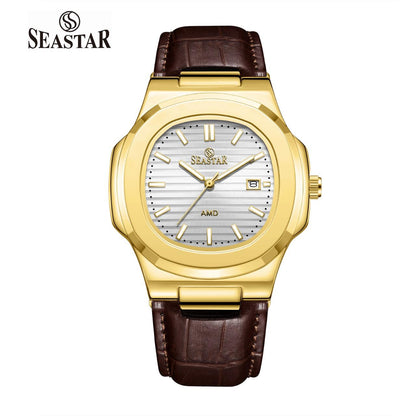 Seastar SS-9489 Men's Leather Strap Analog Watch - Seastar Watches-Leather-Seastar Men