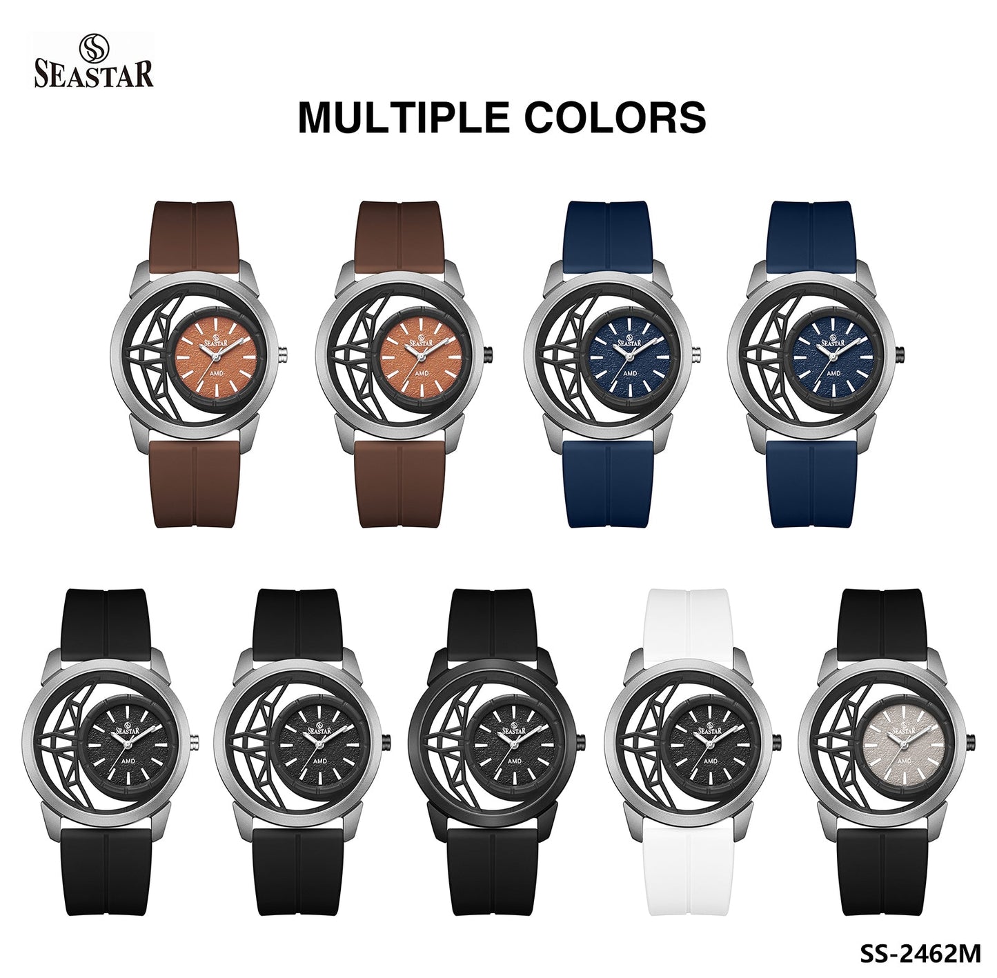 SS-2462M Semi-Skeleton Men's Premium Silicone Straps - Seastar Watches-Sports-Seastar Men