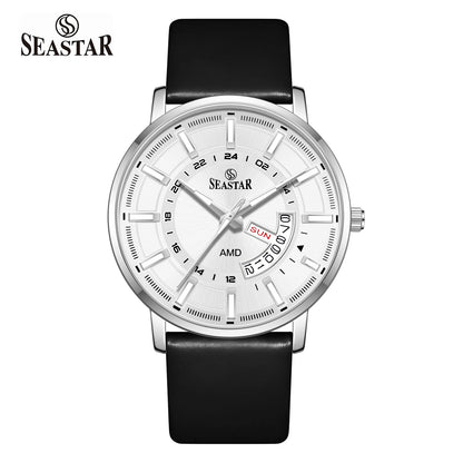 SS-2476M Executive Edition Day-Date Display PU Leather Straps Mens Watch - Seastar Watches-Leather-Seastar Men