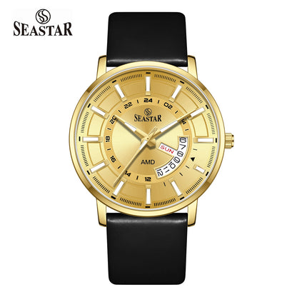 SS-2476M Executive Edition Day-Date Display PU Leather Straps Mens Watch - Seastar Watches-Leather-Seastar Men