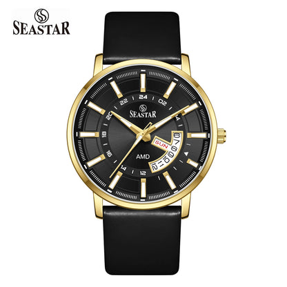 SS-2476M Executive Edition Day-Date Display PU Leather Straps Mens Watch - Seastar Watches-Leather-Seastar Men
