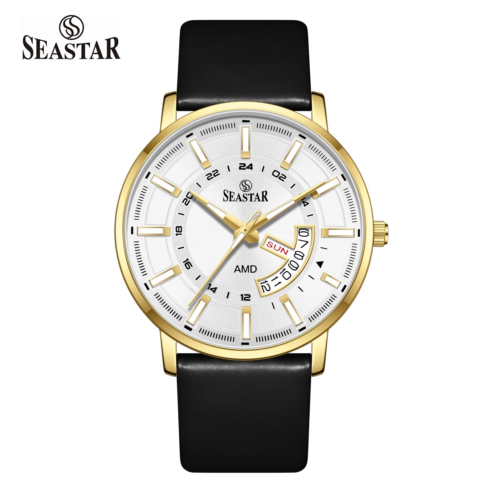 SS-2476M Executive Edition Day-Date Display PU Leather Straps Mens Watch - Seastar Watches-Leather-Seastar Men